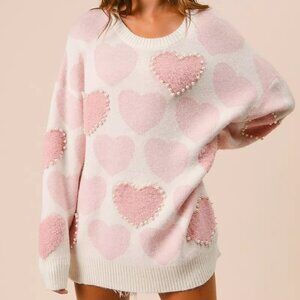 BiBi Heart Pattern Sweater with Pearl‎ Detail